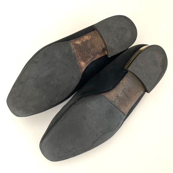 Jimmy Choo Jaida Black Suede Square Toe Smoking Slipper Flat Gold Heel 36 5.5 - Picture 15 of 16